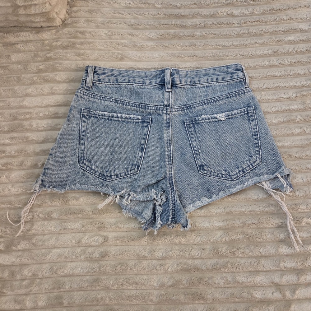 PacSun High Rise Distressed Denim Shorts Size 27 Light Wash Frayed Cutoff - Picture 7 of 10